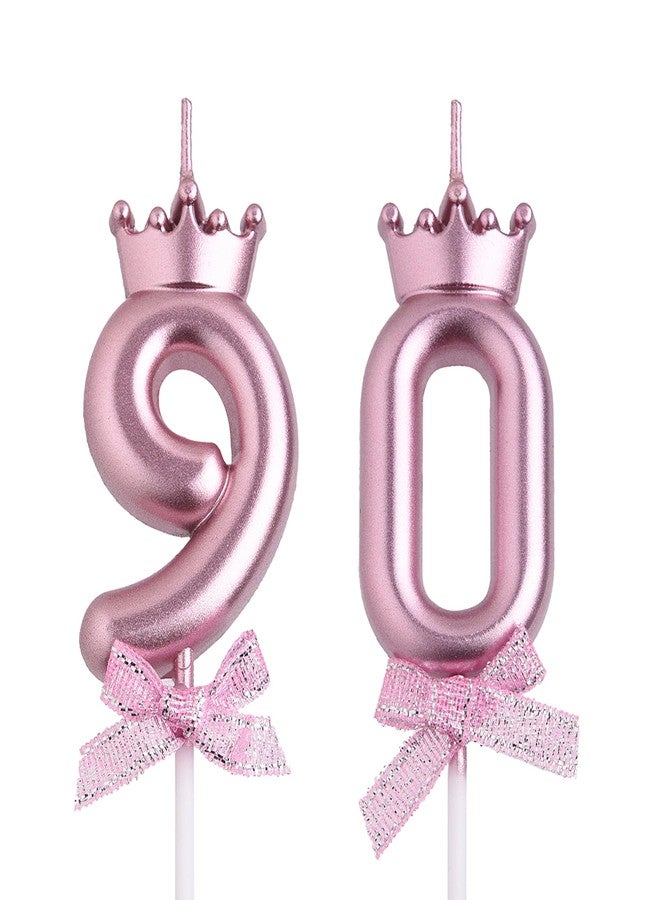 VSHILI 90th Birthday Candles, Rose Gold 90 Year Old Number Birthday Candles for Men Women, Happy Birthday Party Cake Topper Decoration Gifts for 90th Wedding Anniversary Celebration - Image 1